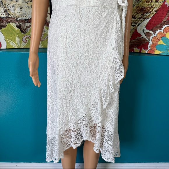 Lulu’s Daily‎ Angel White Lace Flutter Sleeve Midi Wrap Dress - Picture 8 of 15